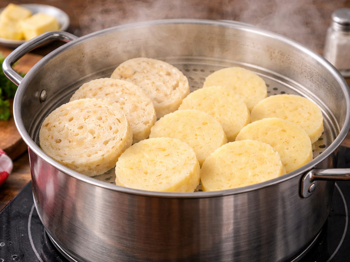 Ohřev knedlíků na páře