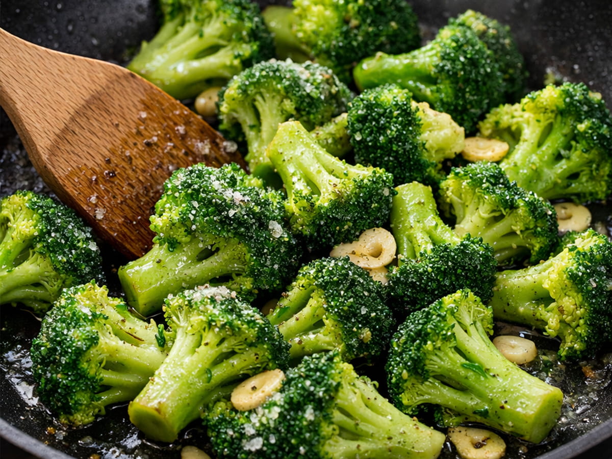 Mražená brokolice na pánvi