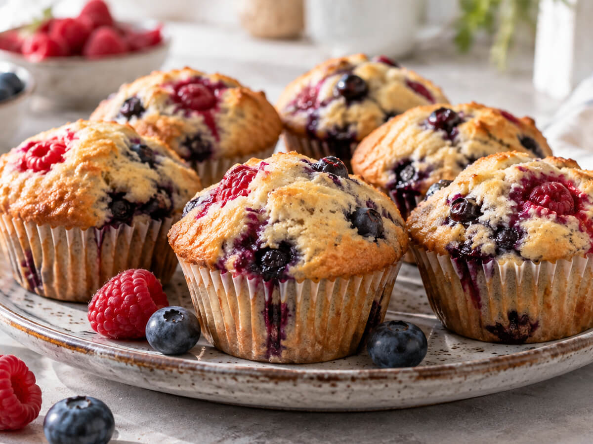 Borůvkové muffiny s malinami – jednoduchý a vláčný recept