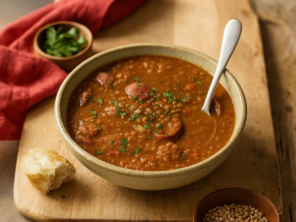 Čočková polévka s klobásou